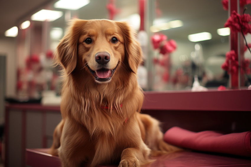 Cute dog getting groomed in a salon room with care and attention from a professional groomer