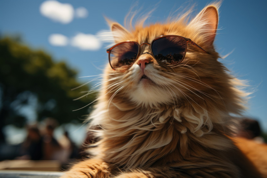 Cool orange cat sporting sunglasses enjoying the sun with a stylish vibe