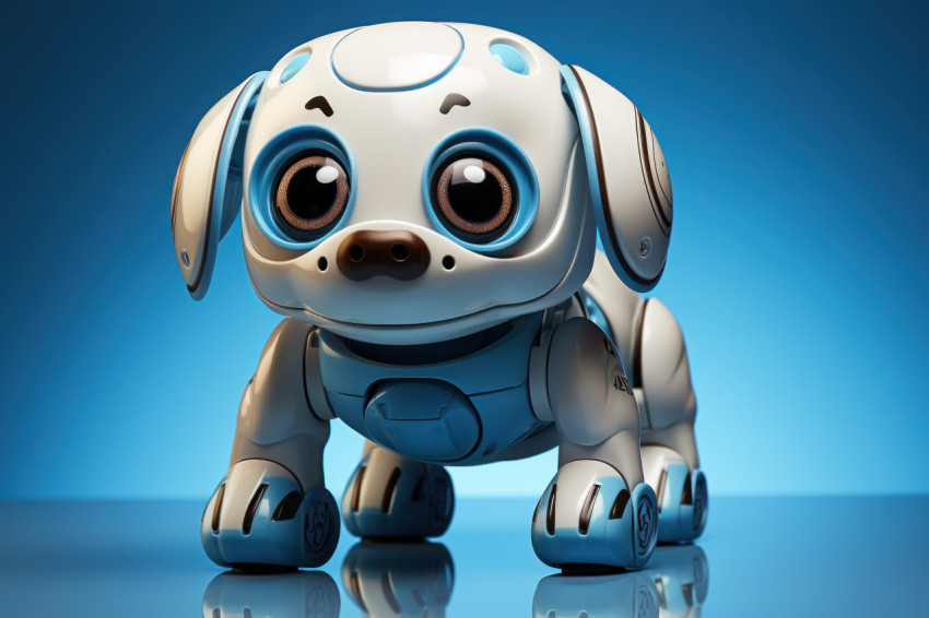 Cute robot dog against blue background