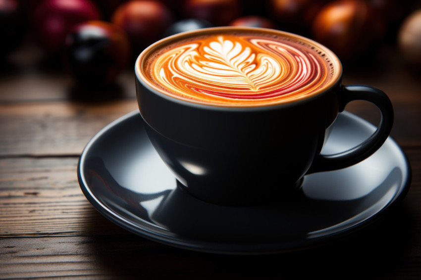 A cup of coffee on dark wooden surface