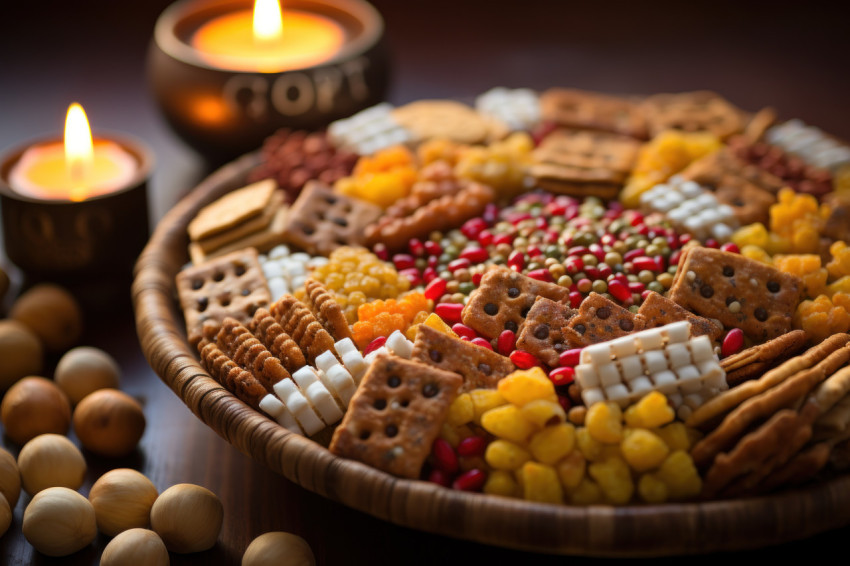 A festive scene with an assortment of snacks and sweets for a joyful lohri celebration