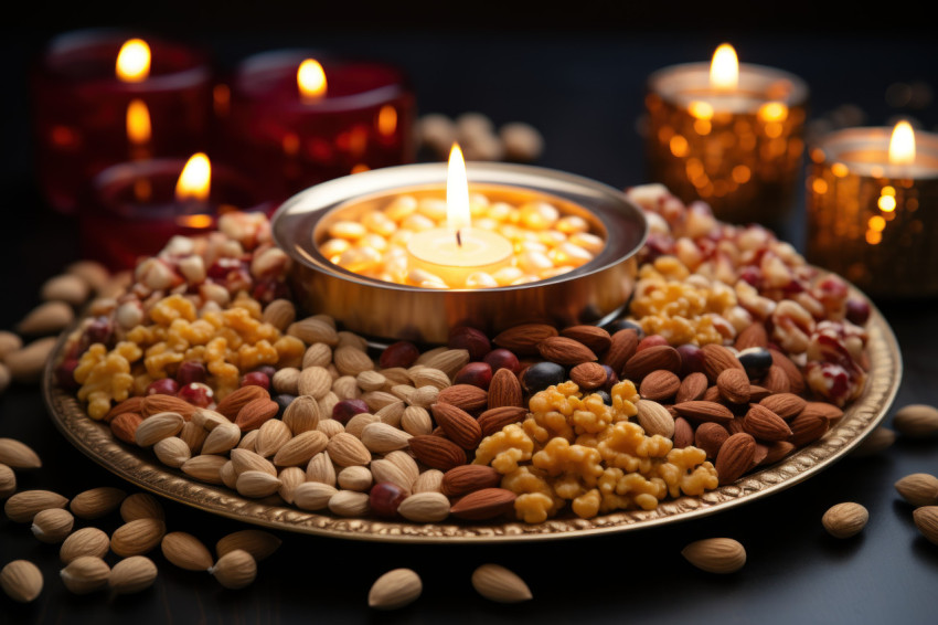 Lohri celebration with a frame crafted from nuts beautifully decorated for festive cheer