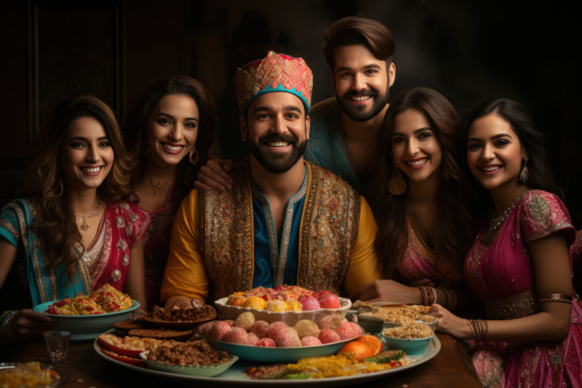 Indian group holds snacks and pens enjoying a moment of collaboration and refreshments