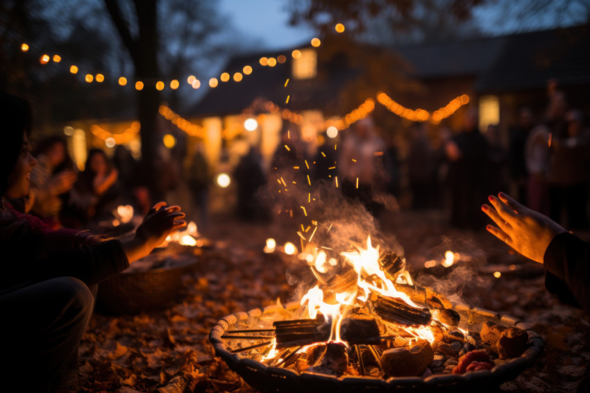 People celebrate an indian music festival with lively lohri dance and music around a warm bonfire