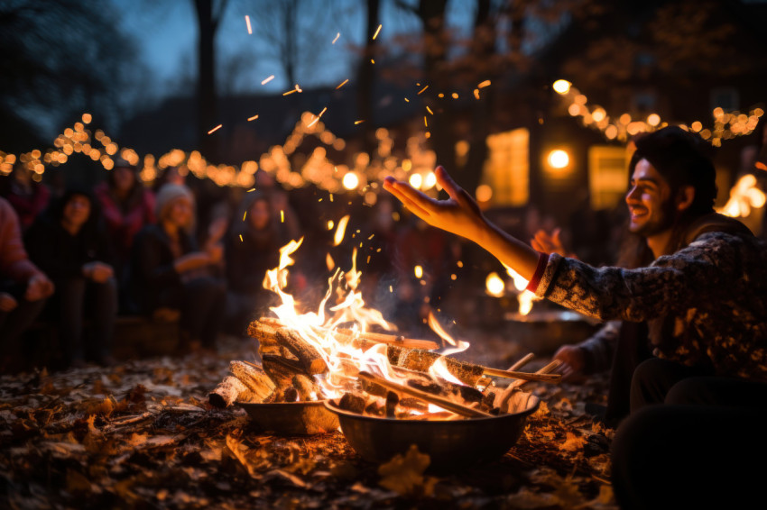 Vibrant indian music festival with lohri dance and music around a festive bonfire