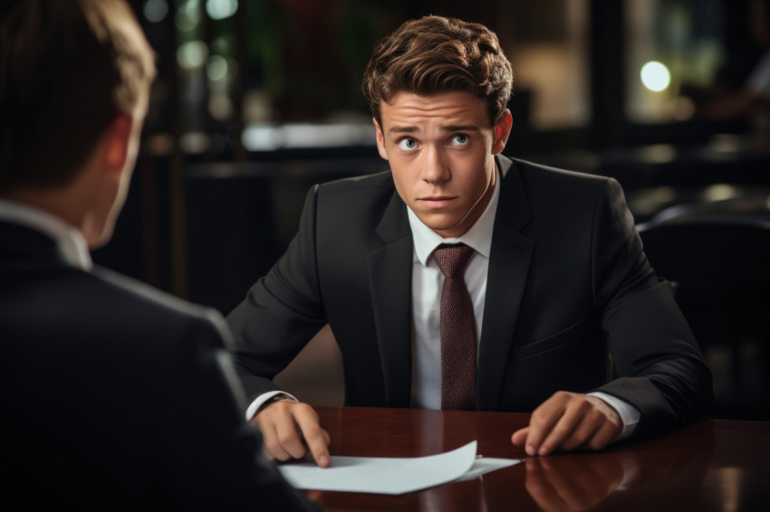 Young man in job interview confident and focused