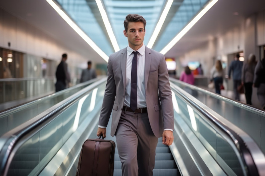 A man in business attire with a suitcase