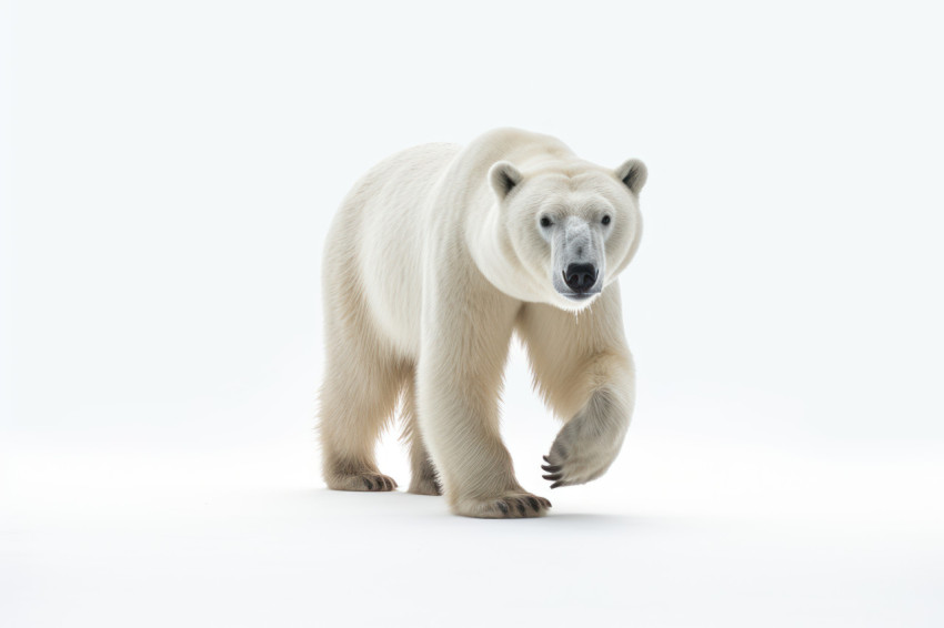 Polar bear walking against white background