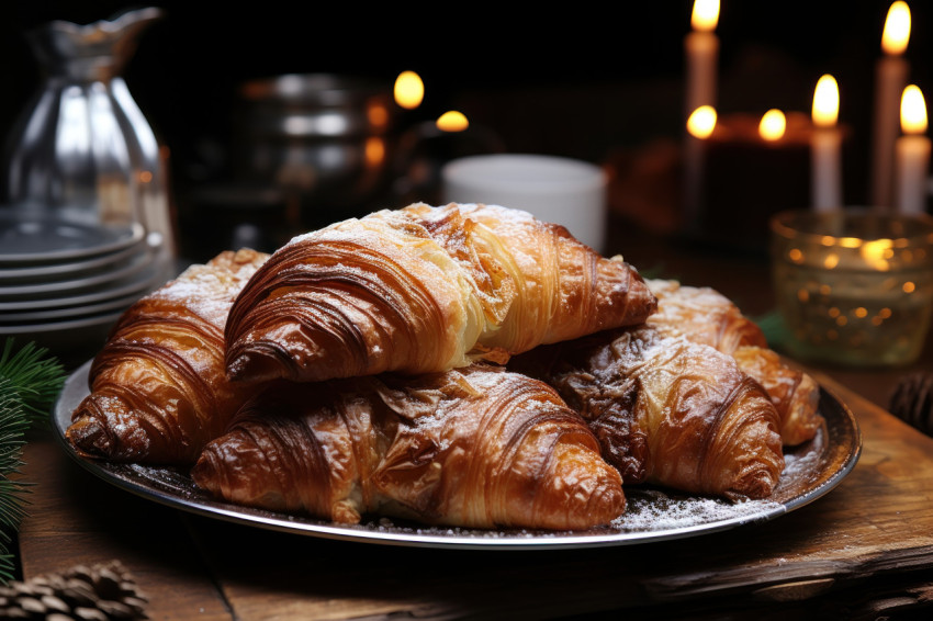 Baking delicious croissants to pair perfectly with mulled wine apricot and walnut infused coffee