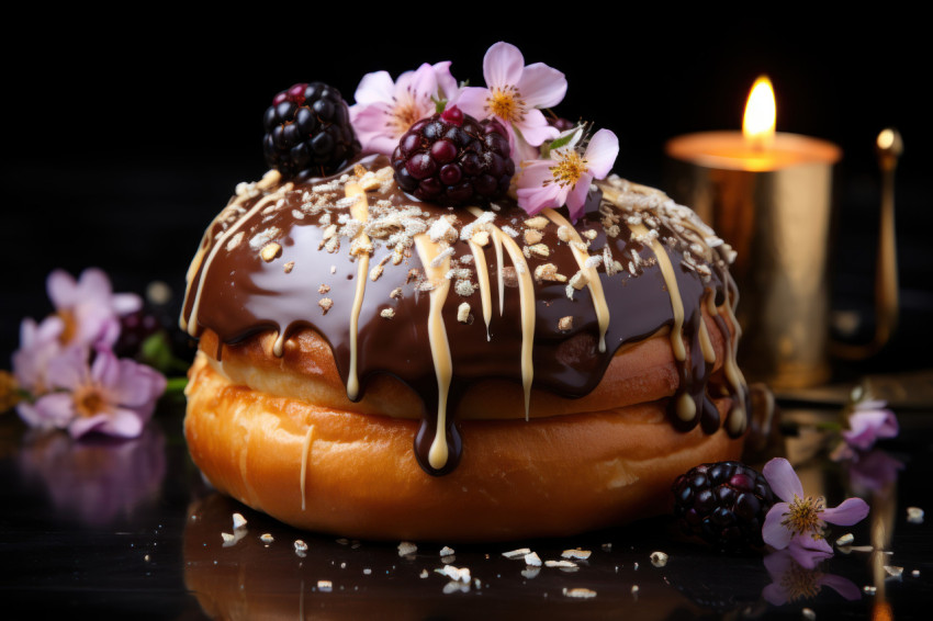 Delicious chocolate bun adorned with gold details perfect for a sweet treat or celebration