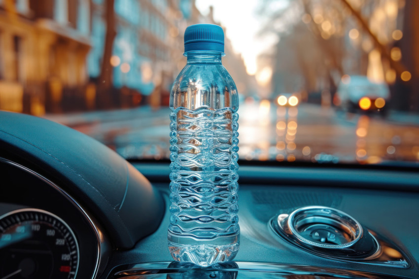 Bottle on car dashboard