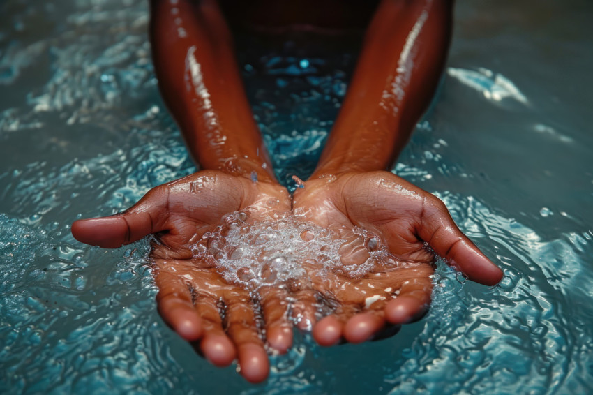 Hands reaching for water a moment of thirst and refreshment captured in simplicity