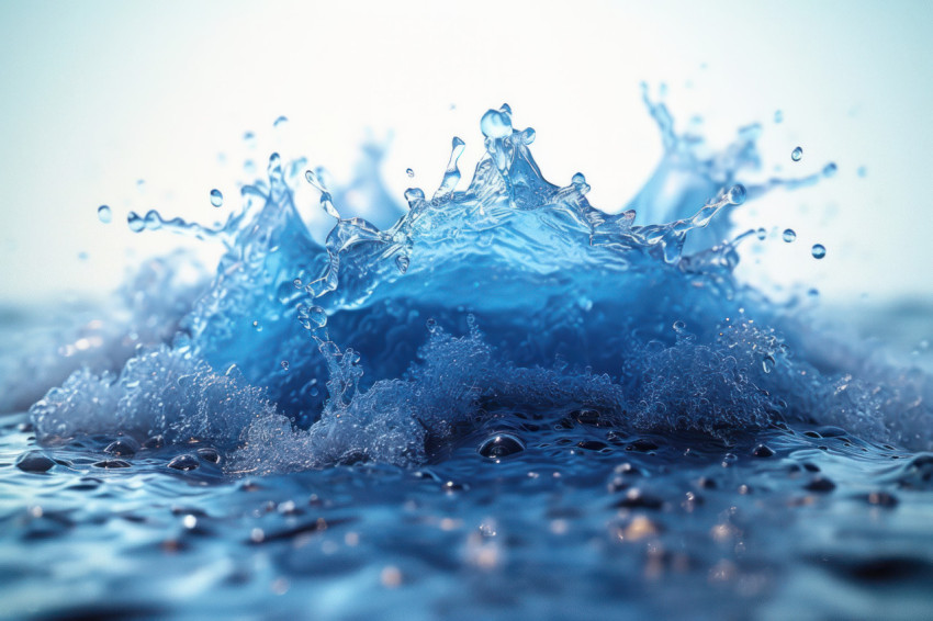 Vivid blue water splash on a clean white background capturing the dynamic beauty of liquid motion