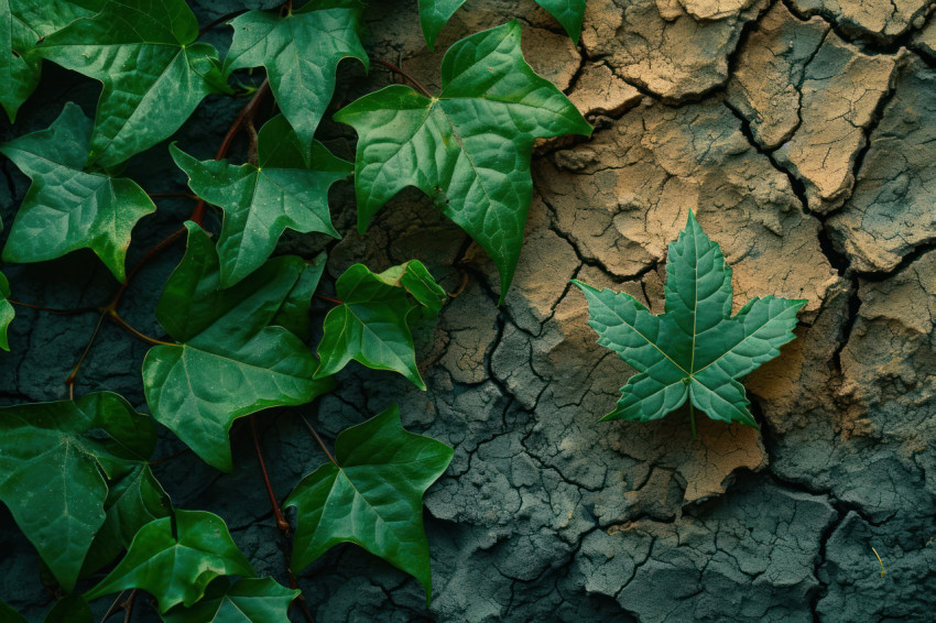 Earth surrounded by green leaves on cracked ground celebrating earth day with nature resilience and beauty