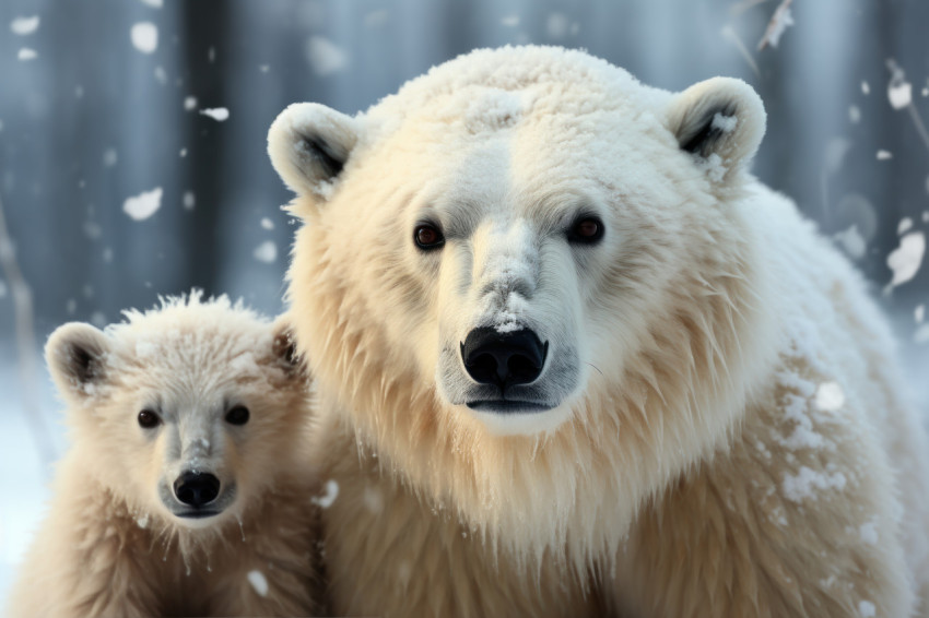 Polar bear mom and cubs playing in snowy surroundings showcasing adorable family moments in the arctic wilderness