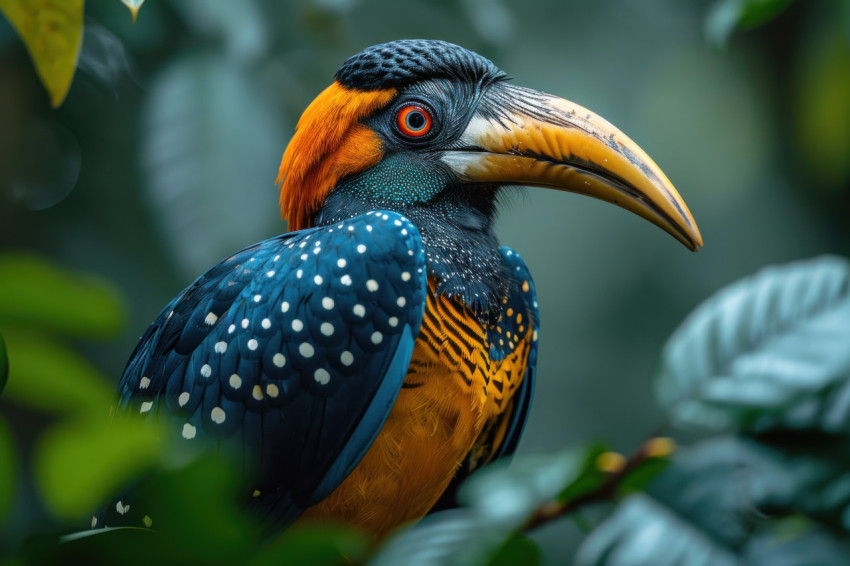 Majestic hornbill standing tall on a branch amidst the trees in the wild