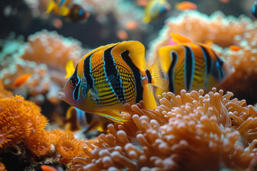 Colorful coral and fish swim in harmony creating a vibrant underwater scene full of life and beauty