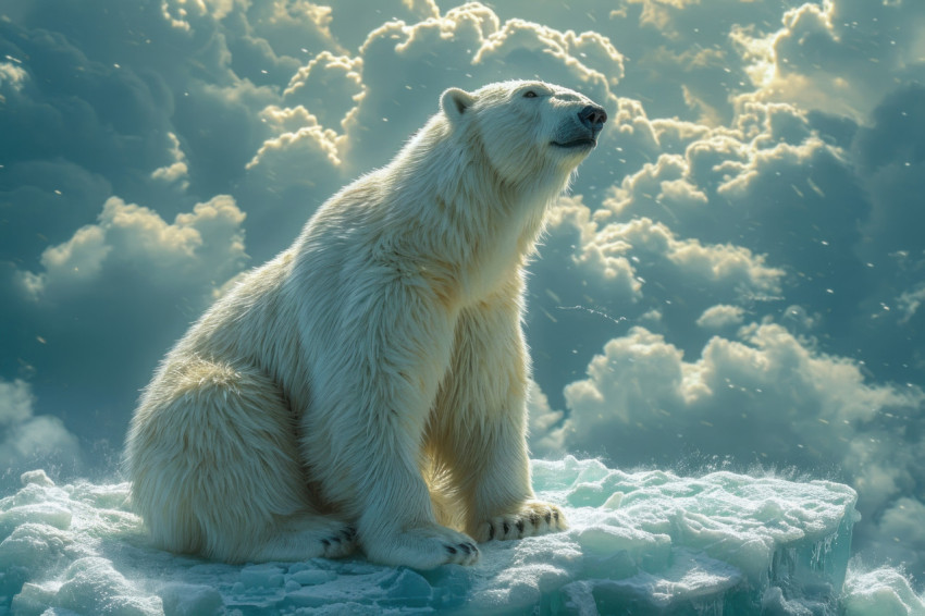 Polar bear lies on icy surface resting under the arctic sun showcasing the beauty of wildlife in its natural habitat