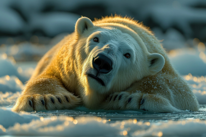 Polar bear lying down on ice enjoying a peaceful moment in its natural habitat