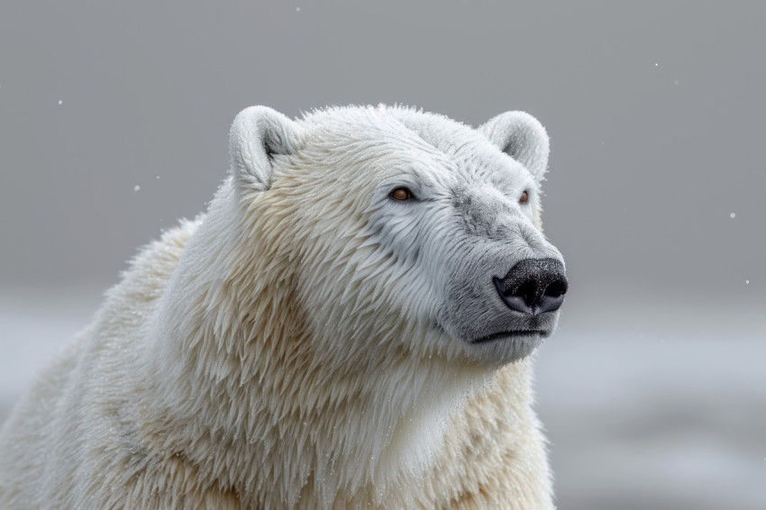 White polar bear against blank background in a serene pose showcasing its beauty and strength in a minimalist setting