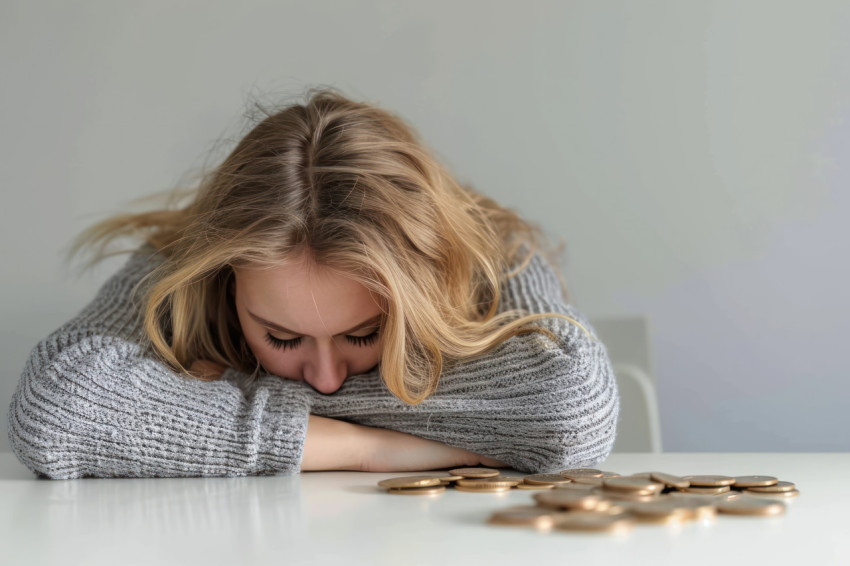 Overwhelmed by financial worries a person experiences deep sadness and despair due to money concerns