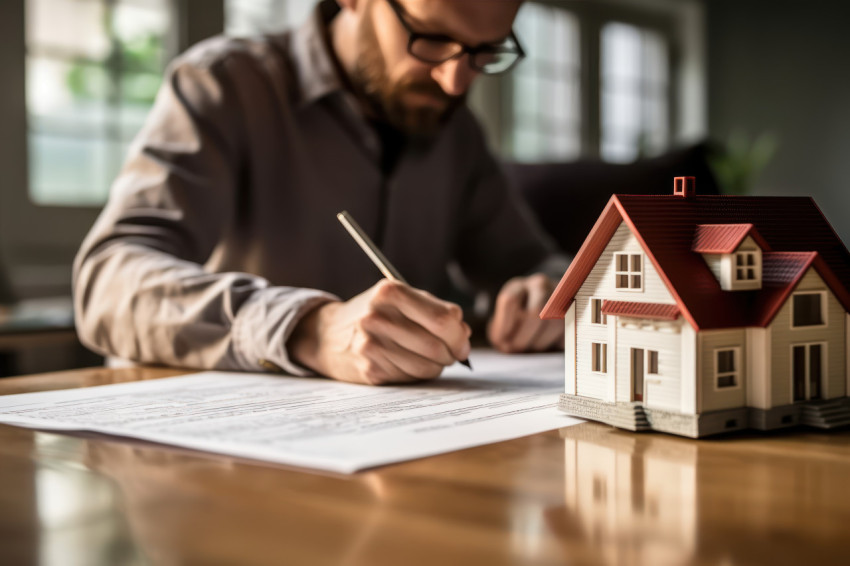 A man signs a contract to purchase his new home