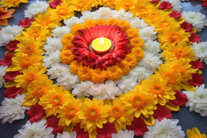 Vibrant marathi pookalam enhances the festive spirit showcasing intricate floral patterns in celebration of a traditional marathi festival