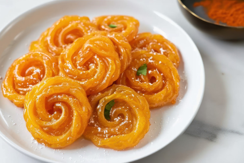 A sweet indian treat jalebi served withenjoyed during special moments