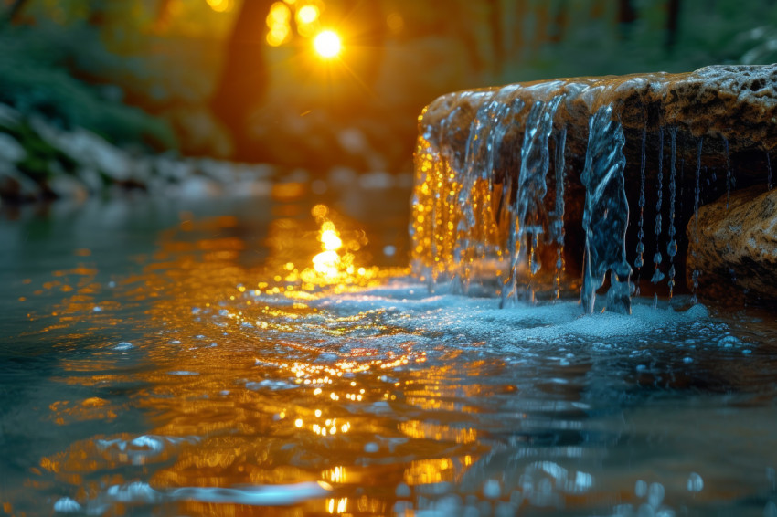 Clear water drips from a stone in the river showcasing the beauty of nature small wonders