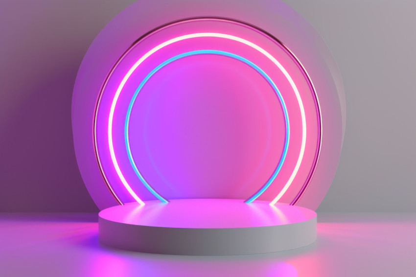 White wooden stand model adorned with neon lights