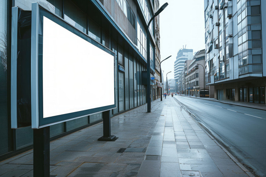 An empty street billboard next to a building