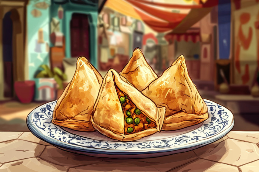Crispy golden samosa filled with spiced potatoes Crispy golden samosa filled with spiced potatoes