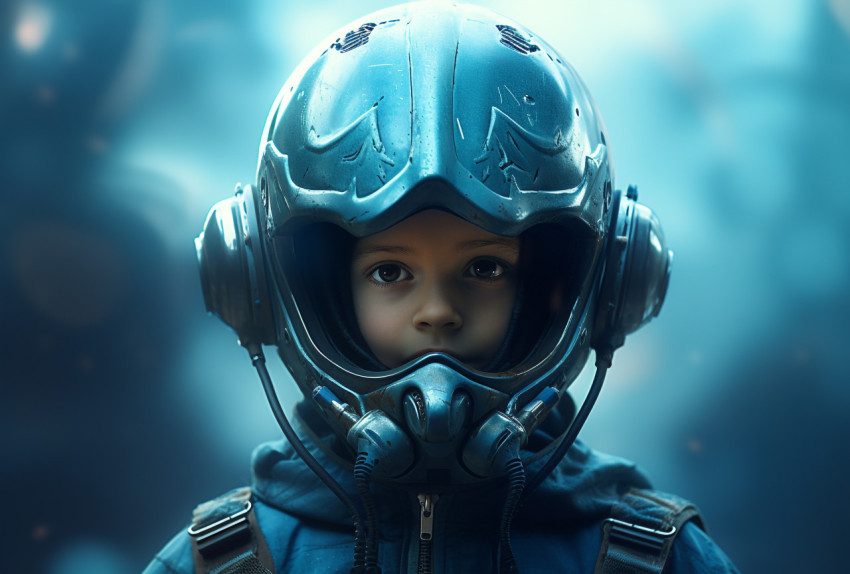 A little man with a blue helmet from the future