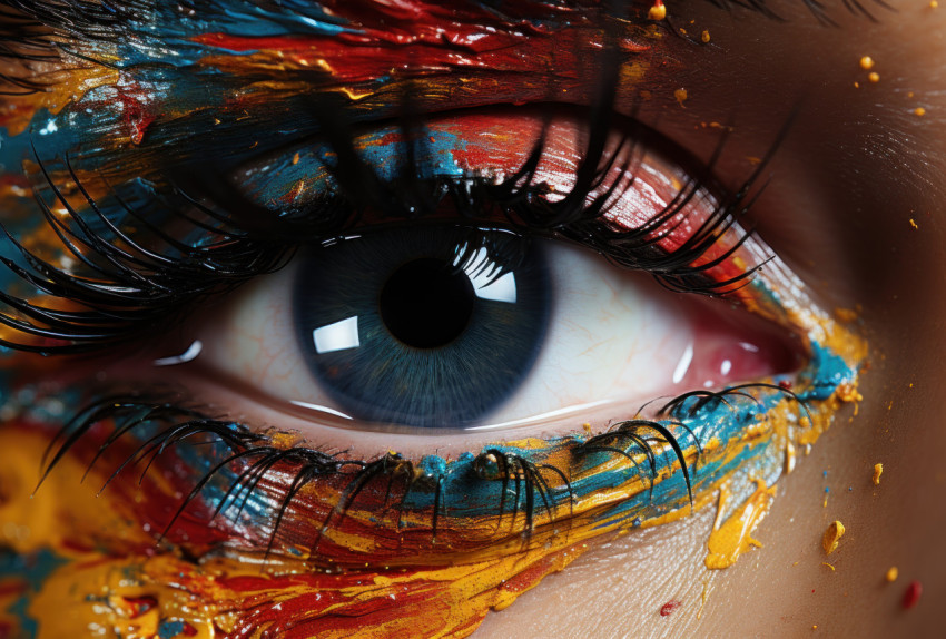 Woman enchanting eyes in colorful paint