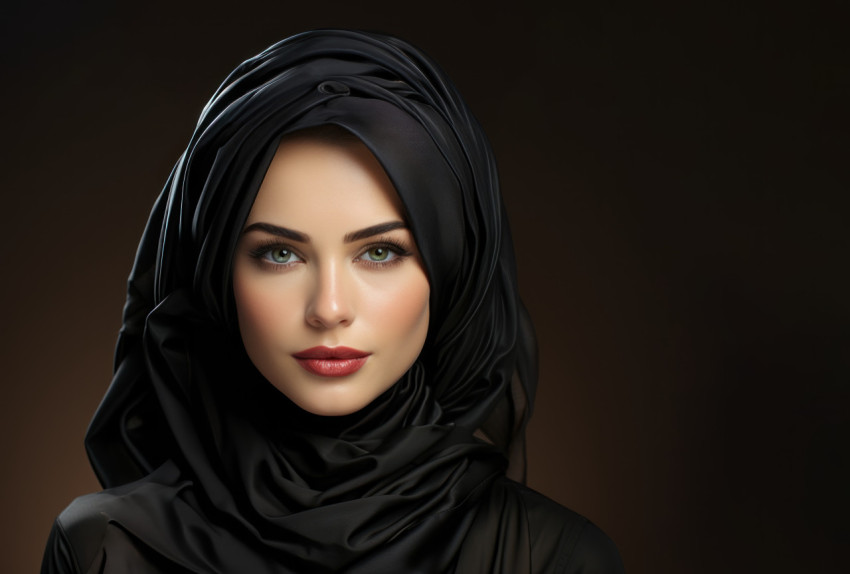 Captivating portrait of a woman showcasing the beauty of a black hijab