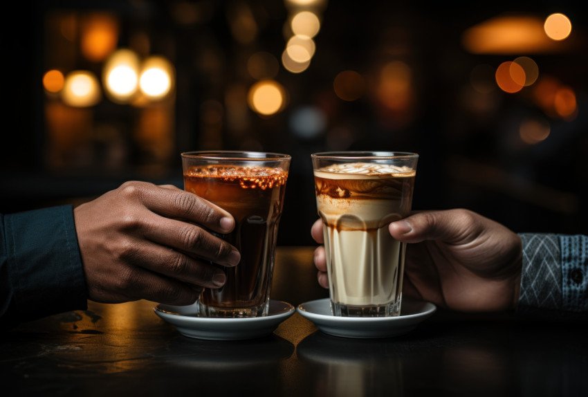 A snapshot of two friends bonding over steaming cups of coffee