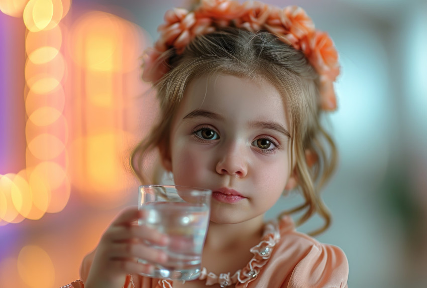 Young girl with holding a glass of water