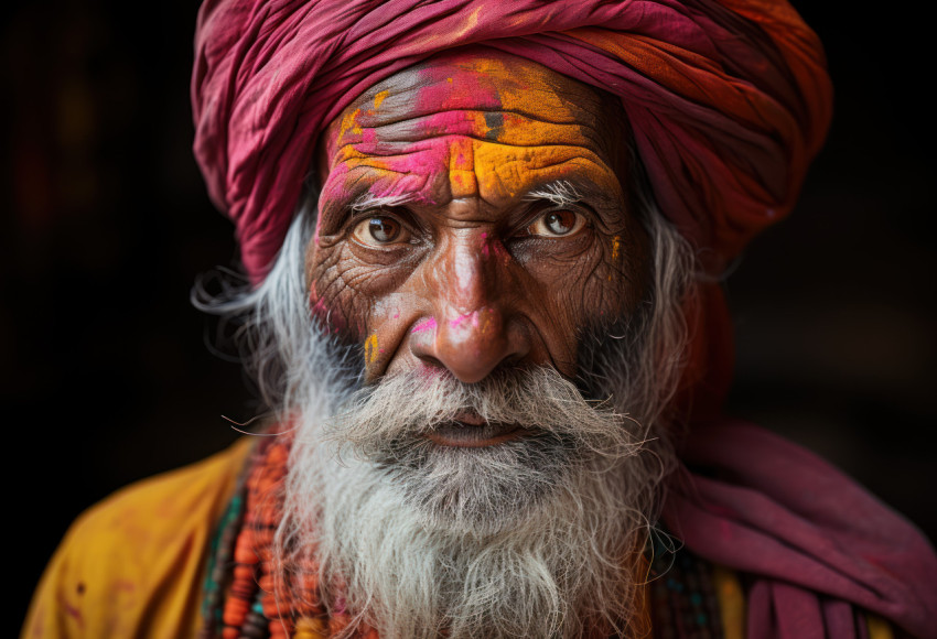 Vibrant rajasthan man in colorful turban for holi