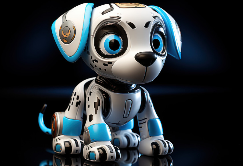 Cute robot dog toy with wagging tail and playful actions