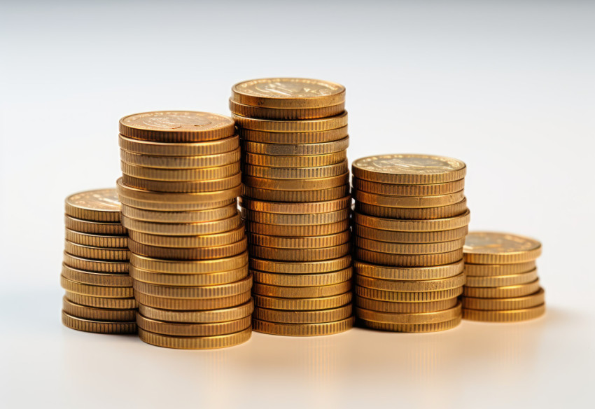 A mound of euro coins arranged on a plain white surface