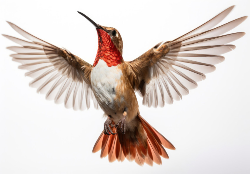 Graceful hummingbird in flight against a white background