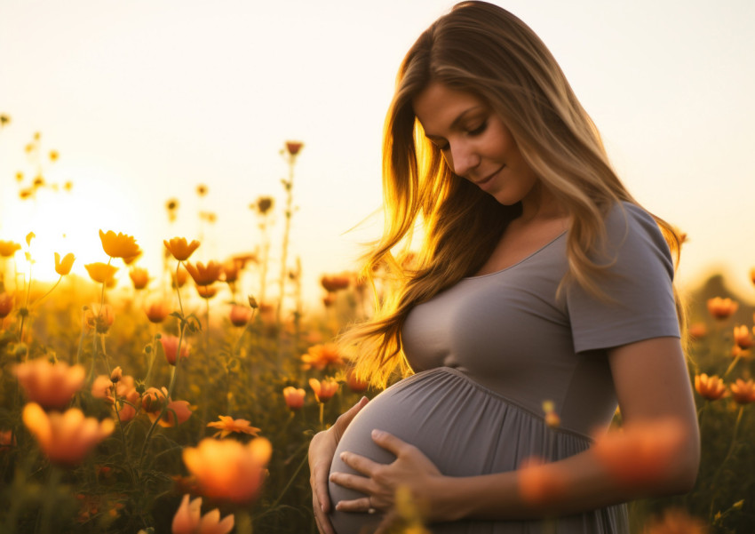 Pregnant Woman in Field of Flowers