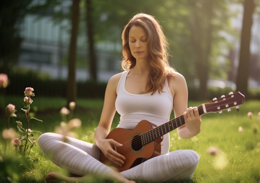 pregnant young woman meditating yoga outdoors