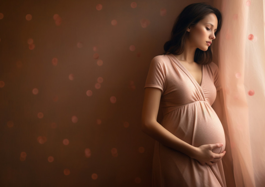 pregnant woman wearing polka dot dress