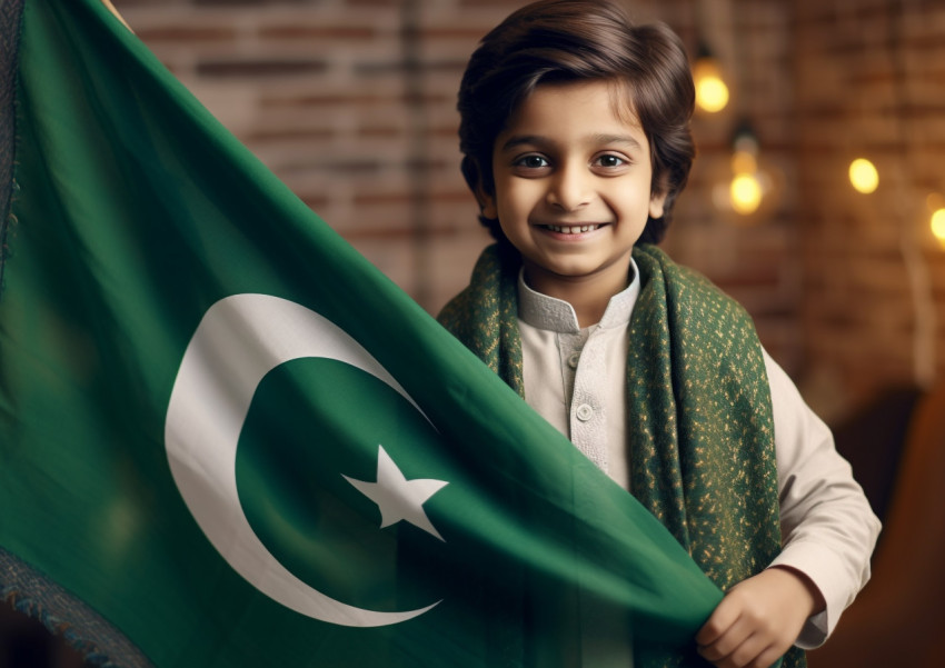 Pakistani Man Proudly Holds Flag of Pakistan