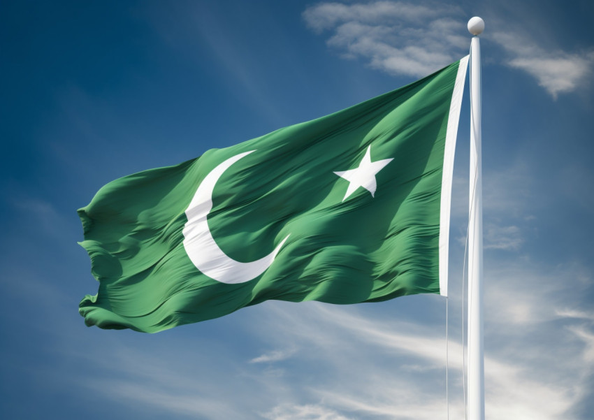 pakistan flag displayed against a blue sky