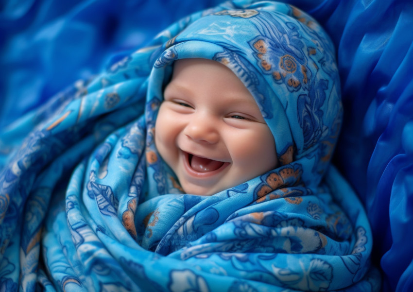 Newborn Baby in Soft Blue Towel