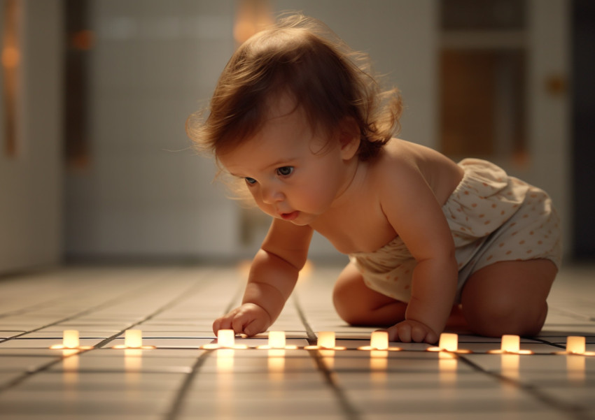 Baby Girl Crawling on Tile Floor