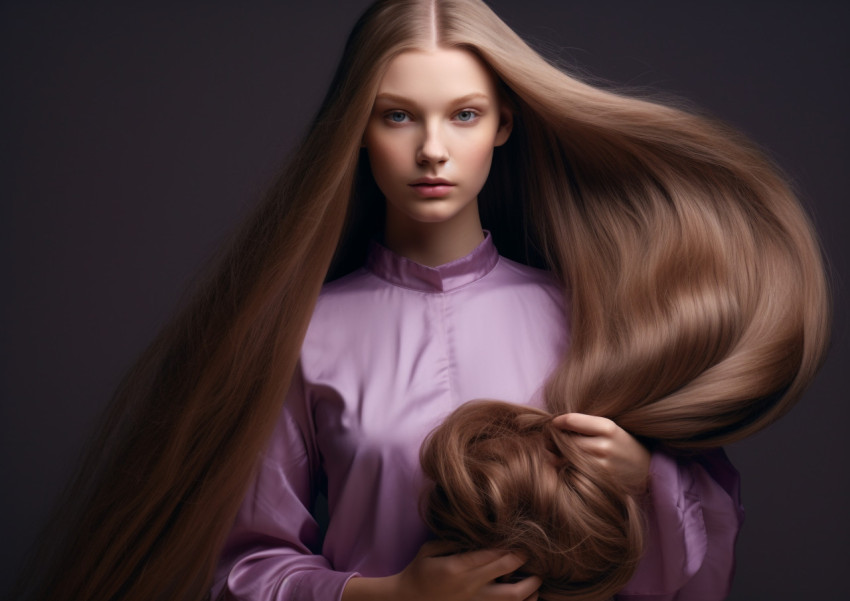 Woman holding up her hair in the wind