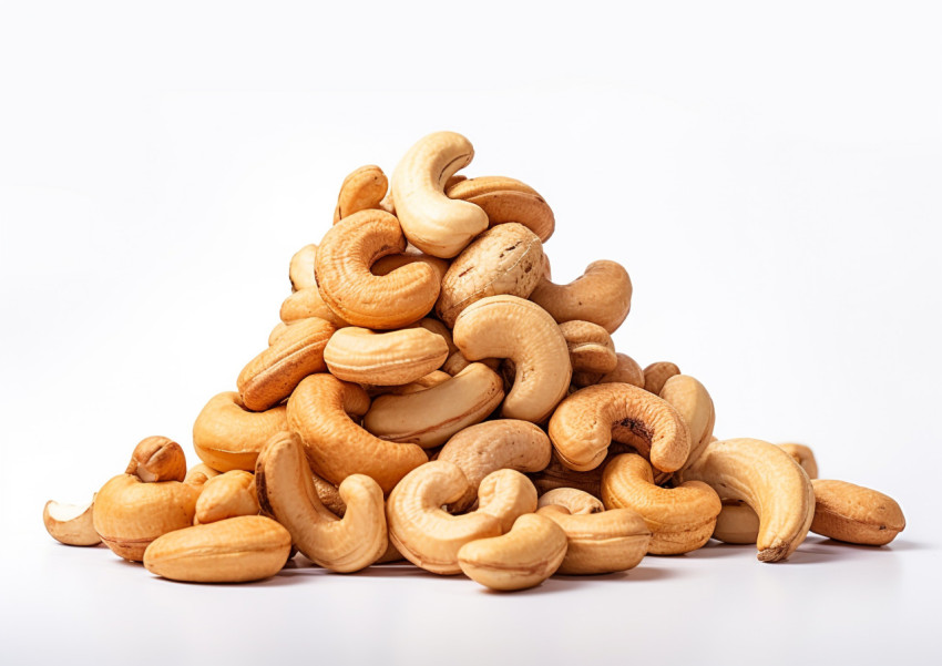 Pile of Cashews on White Background